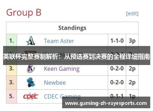 英联杯完整赛制解析：从预选赛到决赛的全程详细指南